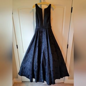 Sherri Hill Black Floral Jacquard Formal Dress